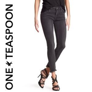 One Teaspoon Yard Birds Mid Rise Skinny Jeans Button Fly Jean In Black Size 26